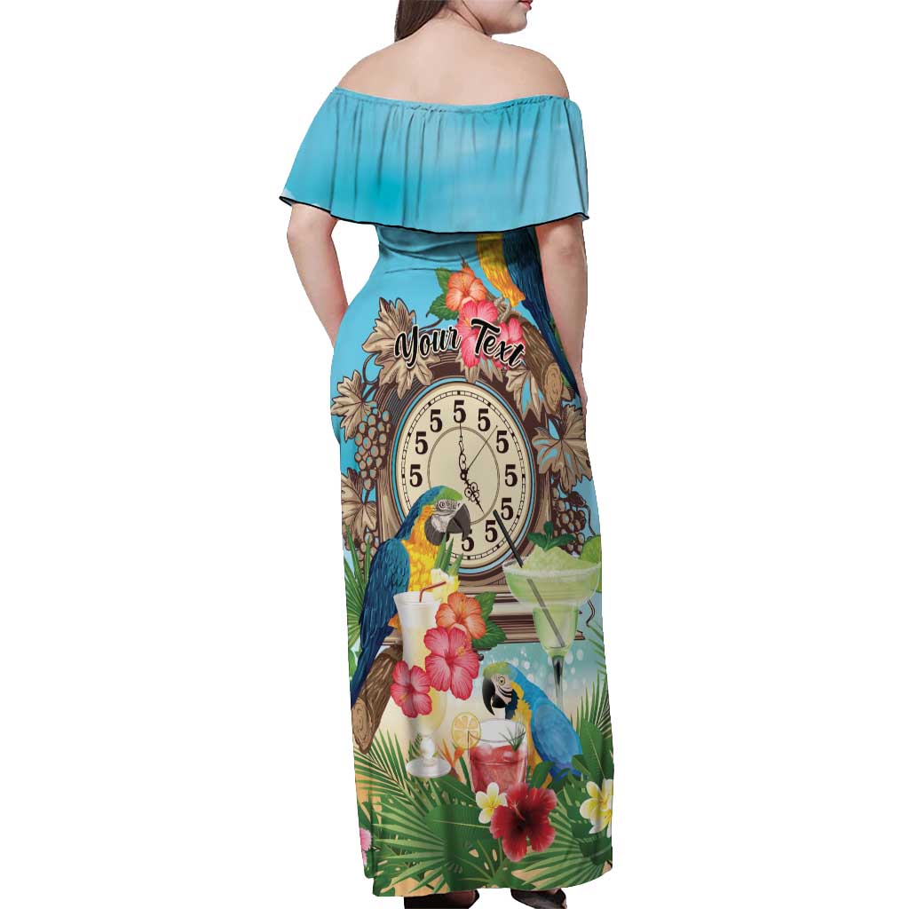Personalized It's 5 o'clock Somewhere Off Shoulder Maxi Dress Hawaiian Tropical Parrots LT01 - Polynesian Pride