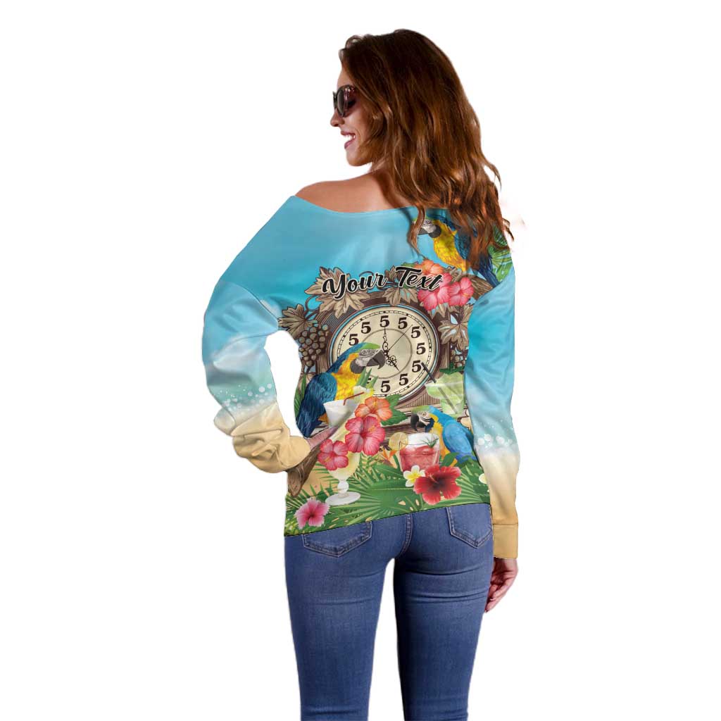 Personalized It's 5 o'clock Somewhere Off Shoulder Sweater Hawaiian Tropical Parrots LT01 - Polynesian Pride