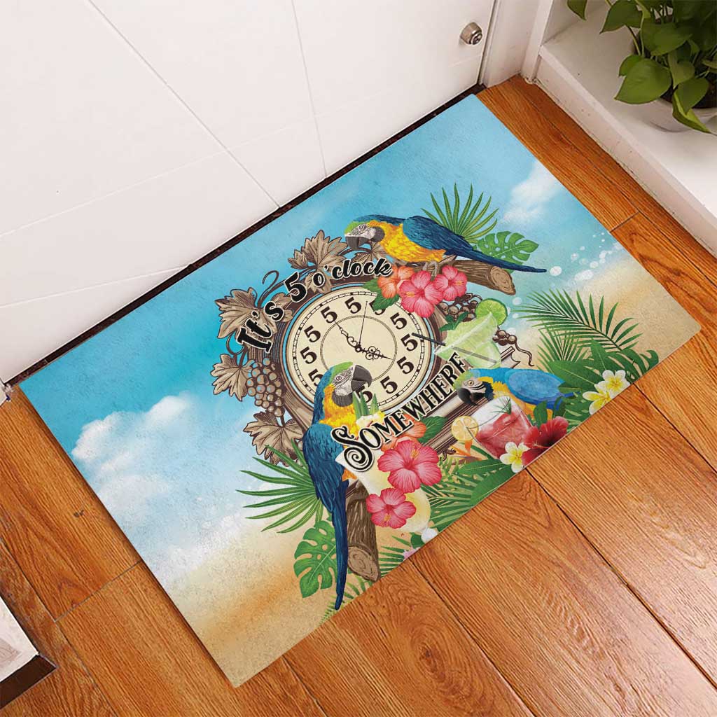 It's 5 o'clock Somewhere Rubber Doormat Hawaiian Tropical Parrots LT01 - Polynesian Pride