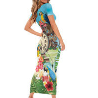 Personalized It's 5 o'clock Somewhere Short Sleeve Bodycon Dress Hawaiian Tropical Parrots LT01 - Polynesian Pride