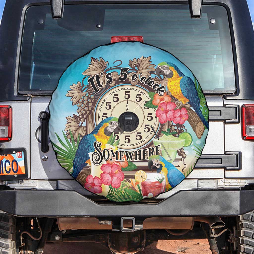 It's 5 o'clock Somewhere Spare Tire Cover Hawaiian Tropical Parrots LT01 Blue - Polynesian Pride