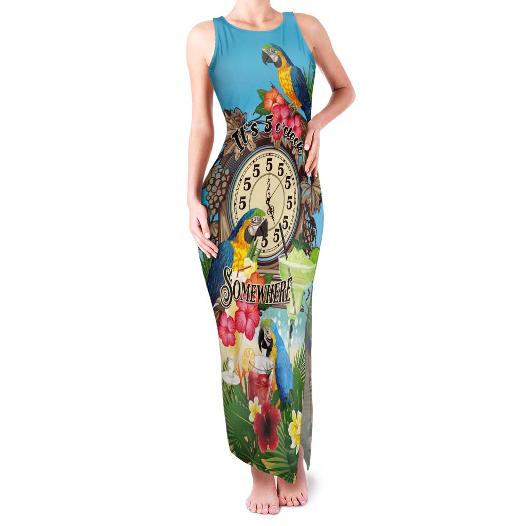 Personalized It's 5 o'clock Somewhere Tank Maxi Dress Hawaiian Tropical Parrots LT01 Women Blue - Polynesian Pride