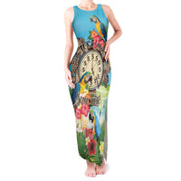 Personalized It's 5 o'clock Somewhere Tank Maxi Dress Hawaiian Tropical Parrots LT01 Women Blue - Polynesian Pride