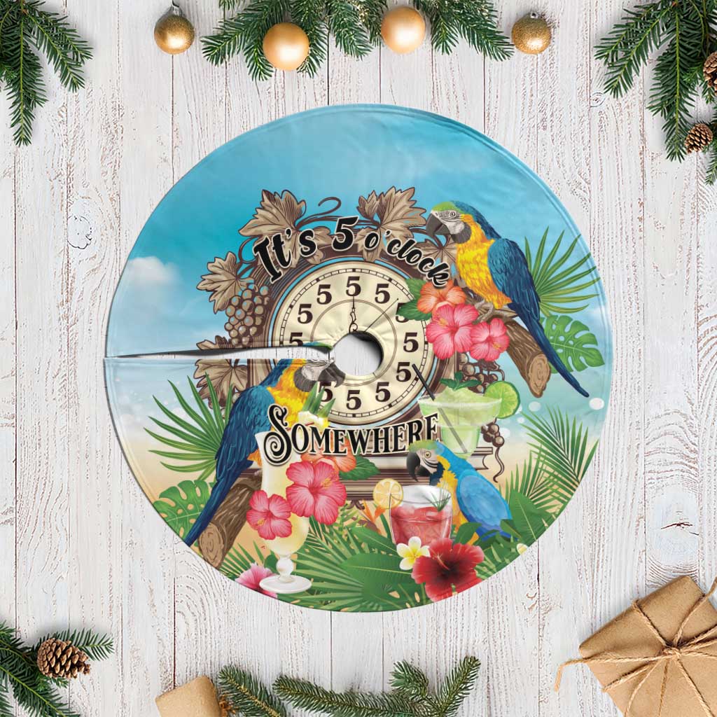 It's 5 o'clock Somewhere Tree Skirt Hawaiian Tropical Parrots LT01 Casual Blue - Polynesian Pride