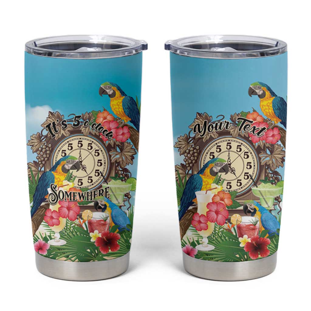 Personalized It's 5 o'clock Somewhere Tumbler Cup Hawaiian Tropical Parrots LT01 Blue - Polynesian Pride