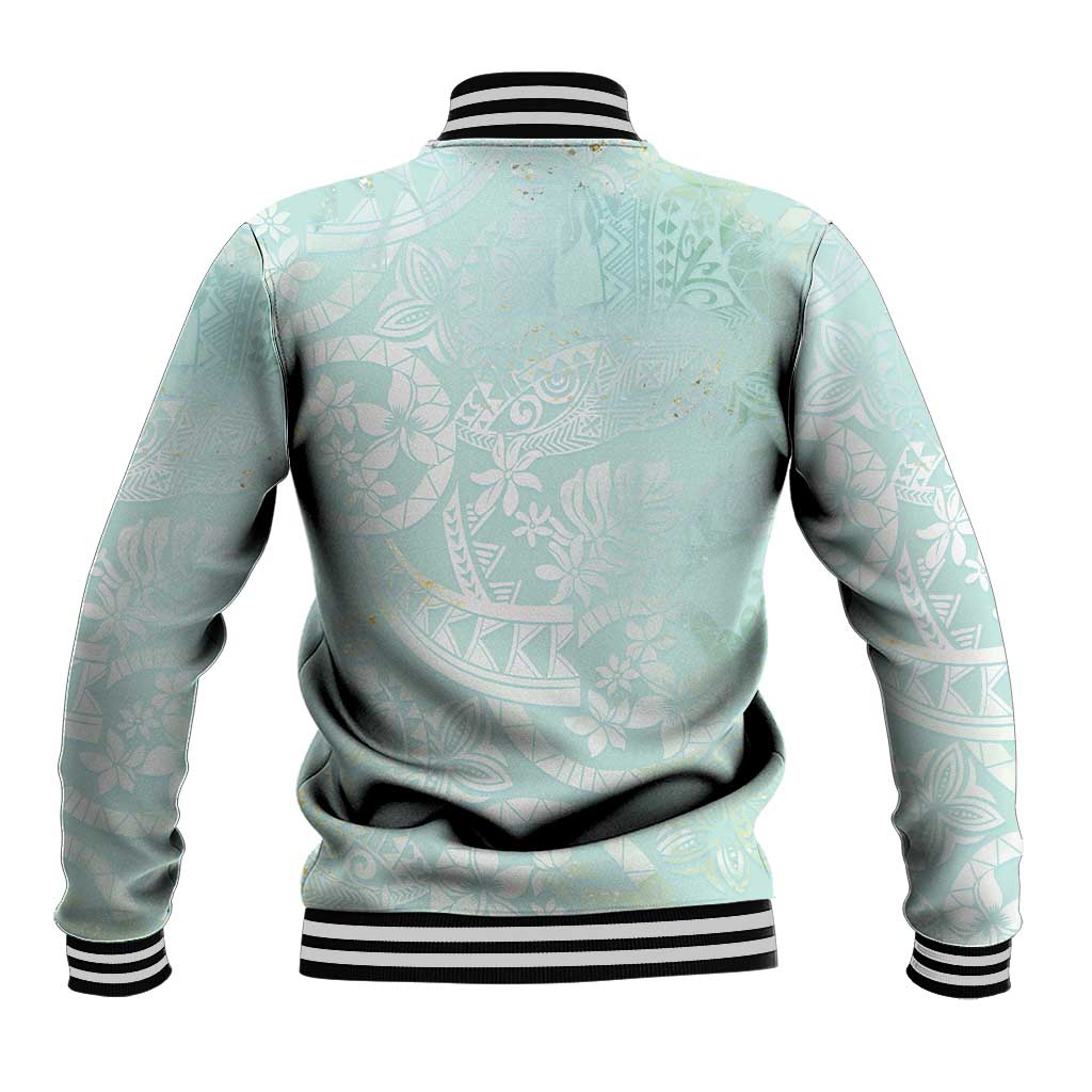 Polynesian Tiare Monstera Seafoam Green Baseball Jacket Liquid Style LT01 - Polynesian Pride