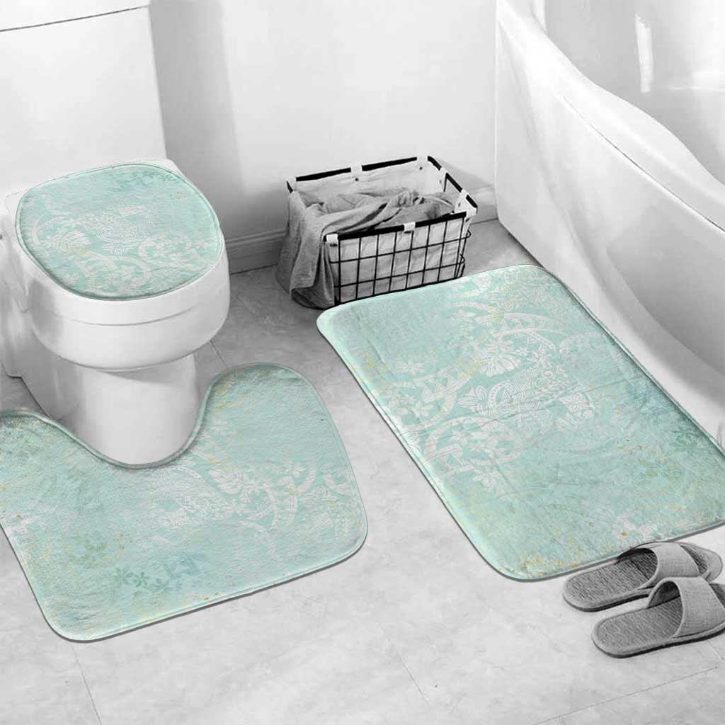Polynesian Tiare Monstera Seafoam Green Bathroom Set Liquid Style LT01 Mat Set Only (3 pcs) One Size Green - Polynesian Pride