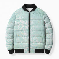 Polynesian Tiare Monstera Seafoam Green Bomber Puffer Jacket Liquid Style LT01 Unisex Green - Polynesian Pride