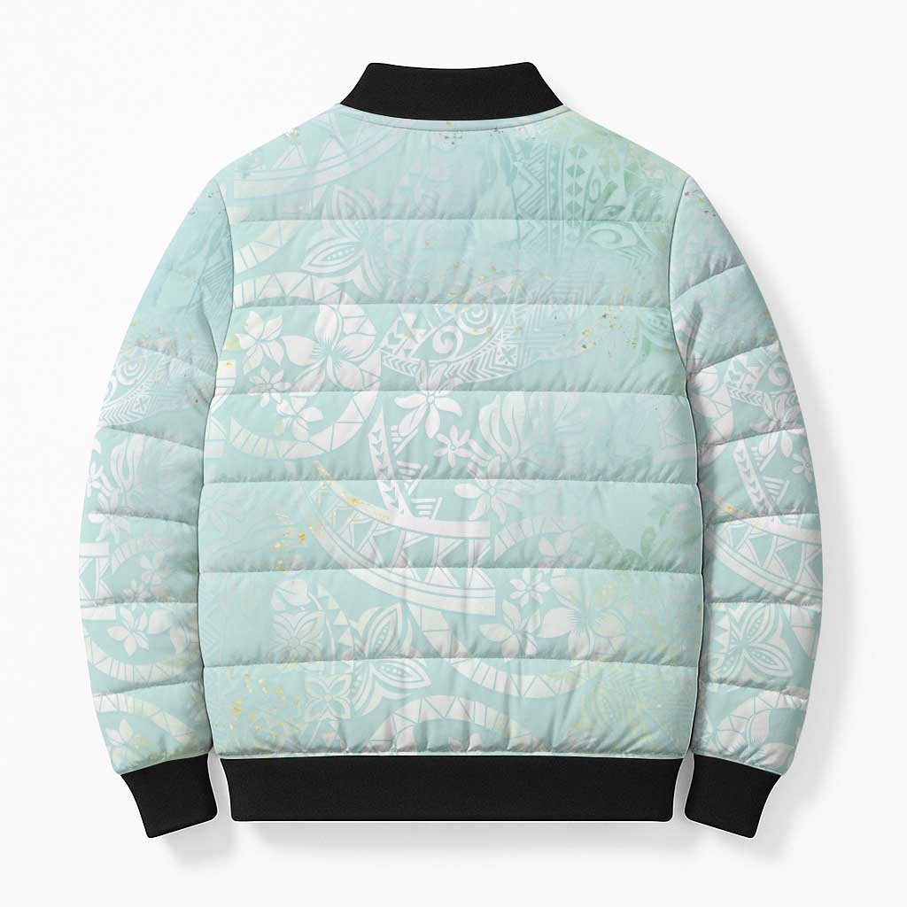 Polynesian Tiare Monstera Seafoam Green Bomber Puffer Jacket Liquid Style LT01 - Polynesian Pride