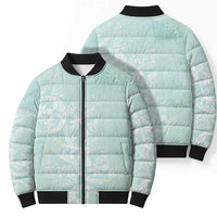 Polynesian Tiare Monstera Seafoam Green Bomber Puffer Jacket Liquid Style LT01 - Polynesian Pride