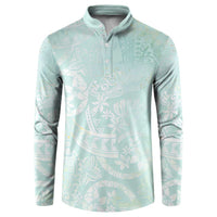 Polynesian Tiare Monstera Seafoam Green Button Sweatshirt Liquid Style LT01 Green - Polynesian Pride