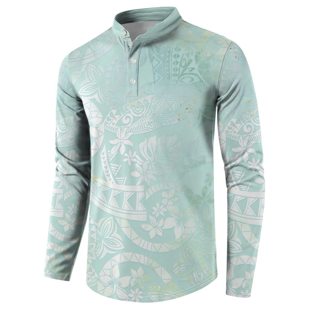 Polynesian Tiare Monstera Seafoam Green Button Sweatshirt Liquid Style LT01 - Polynesian Pride