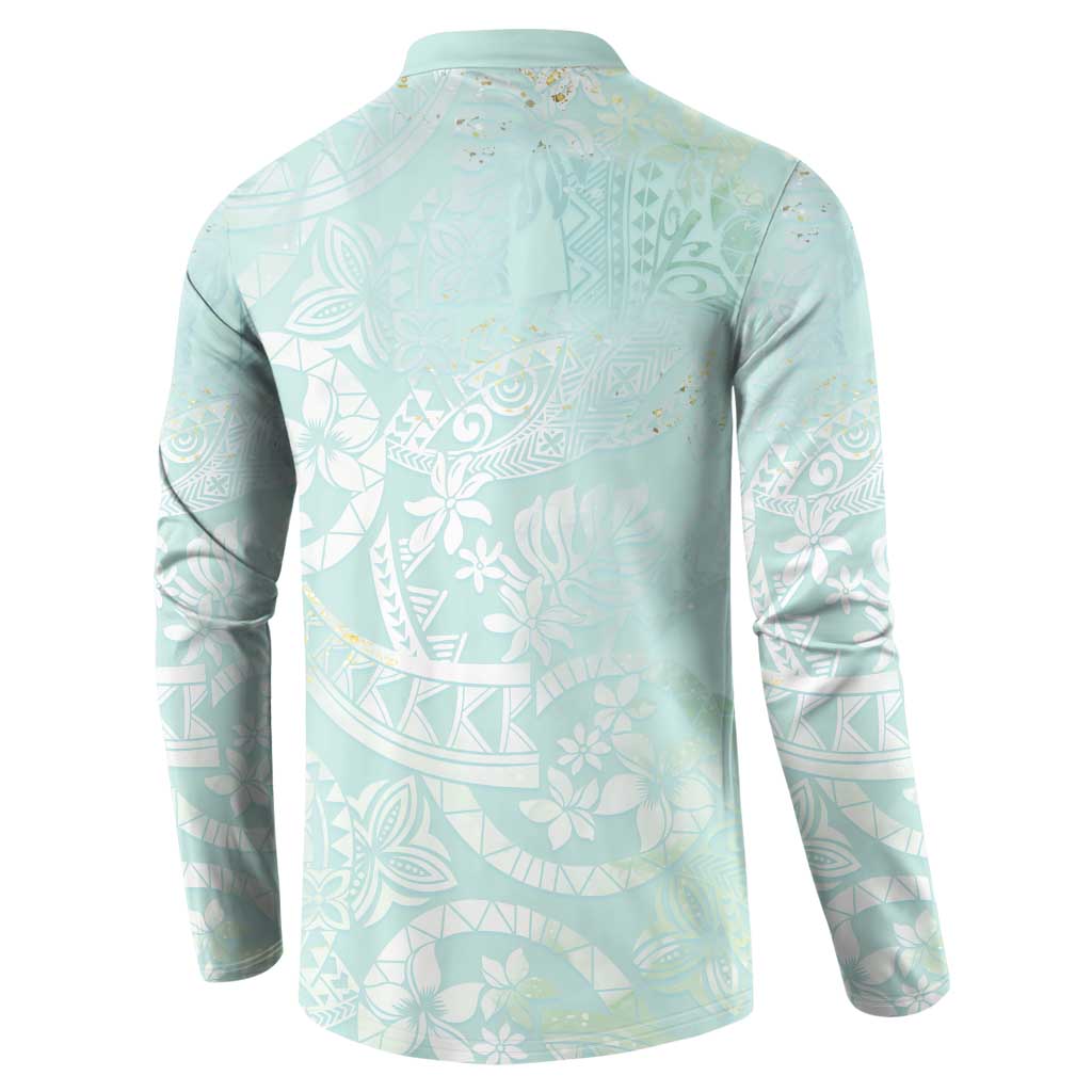 Polynesian Tiare Monstera Seafoam Green Button Sweatshirt Liquid Style LT01 - Polynesian Pride