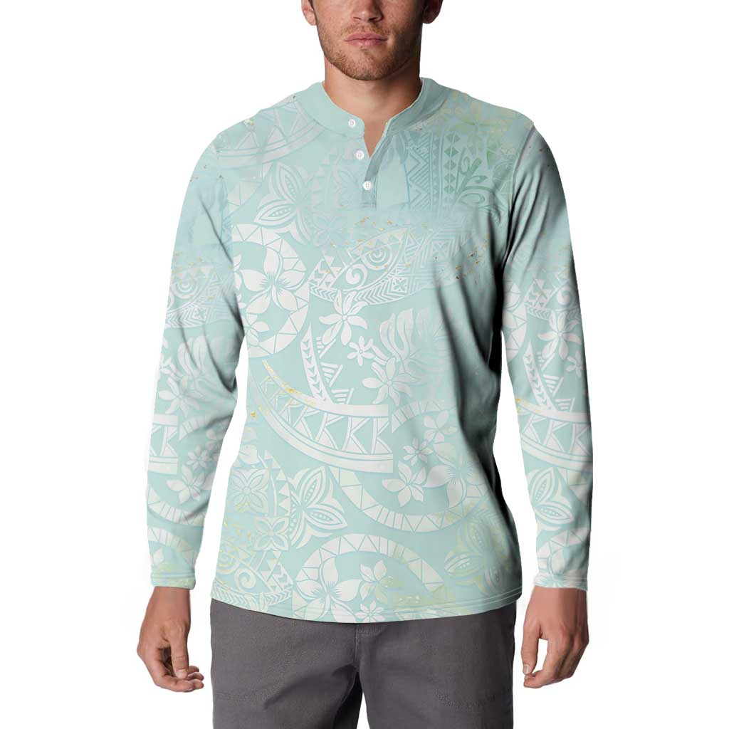 Polynesian Tiare Monstera Seafoam Green Button Sweatshirt Liquid Style LT01 - Polynesian Pride