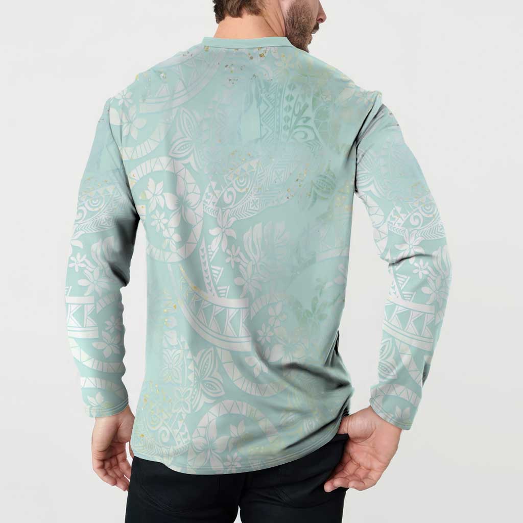 Polynesian Tiare Monstera Seafoam Green Button Sweatshirt Liquid Style LT01 - Polynesian Pride