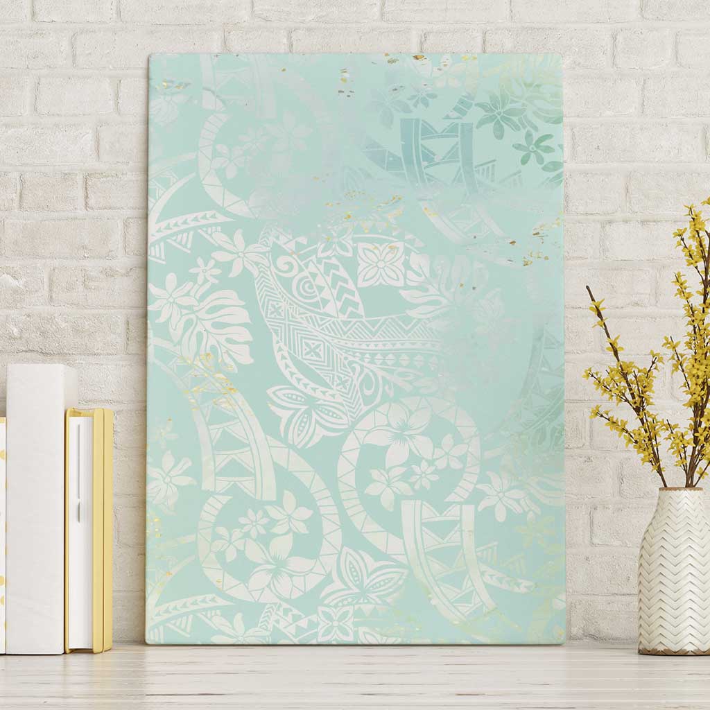 Polynesian Tiare Monstera Seafoam Green Canvas Wall Art Liquid Style LT01 Without Frame Green - Polynesian Pride