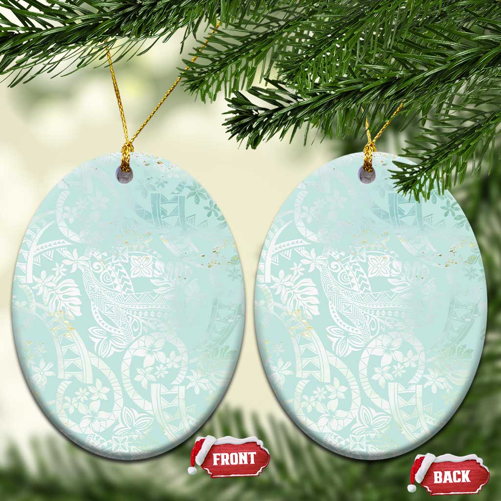 Polynesian Tiare Monstera Seafoam Green Ceramic Ornament Liquid Style LT01 Oval Green - Polynesian Pride