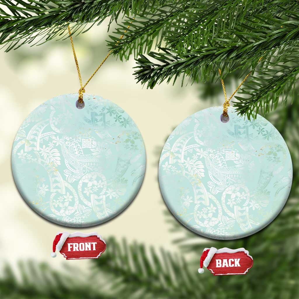 Polynesian Tiare Monstera Seafoam Green Ceramic Ornament Liquid Style LT01 Circle Green - Polynesian Pride