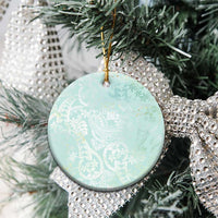 Polynesian Tiare Monstera Seafoam Green Ceramic Ornament Liquid Style LT01 - Polynesian Pride