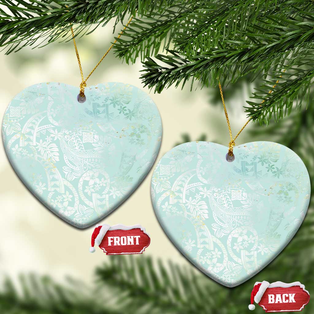 Polynesian Tiare Monstera Seafoam Green Ceramic Ornament Liquid Style LT01 Heart Green - Polynesian Pride