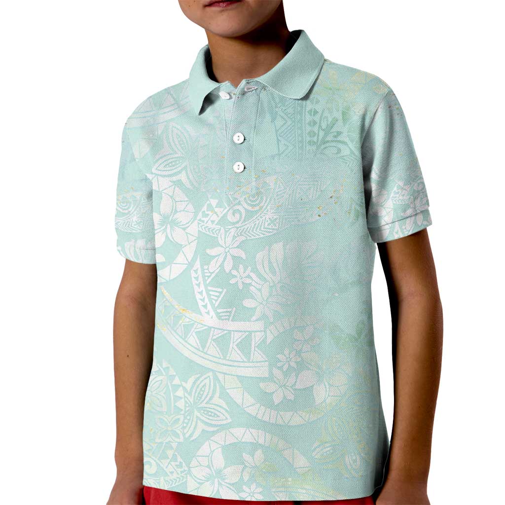 Polynesian Tiare Monstera Seafoam Green Kid Polo Shirt Liquid Style LT01 Kid Green - Polynesian Pride