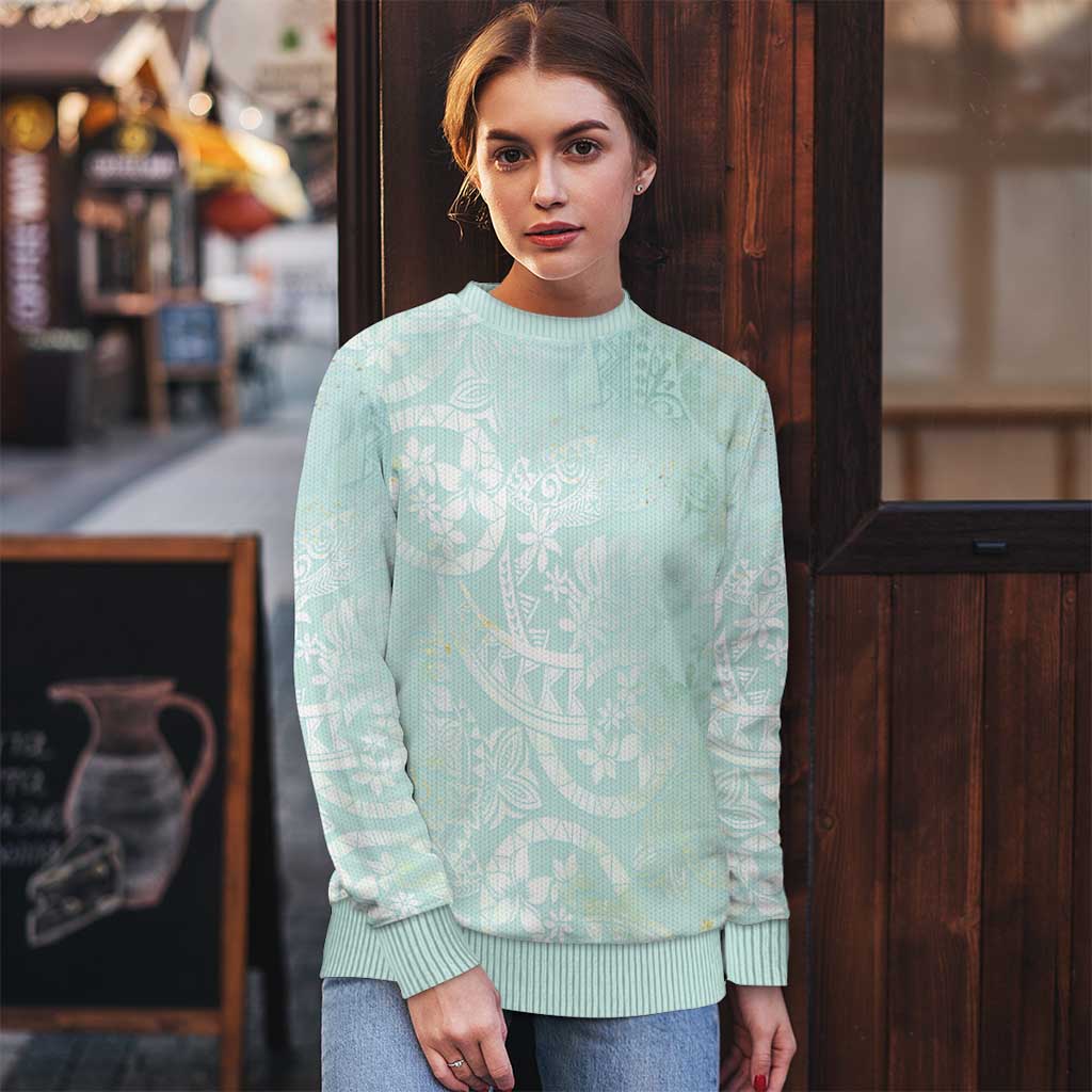Polynesian Tiare Monstera Seafoam Green Ugly Christmas Sweater Liquid Style LT01 - Polynesian Pride