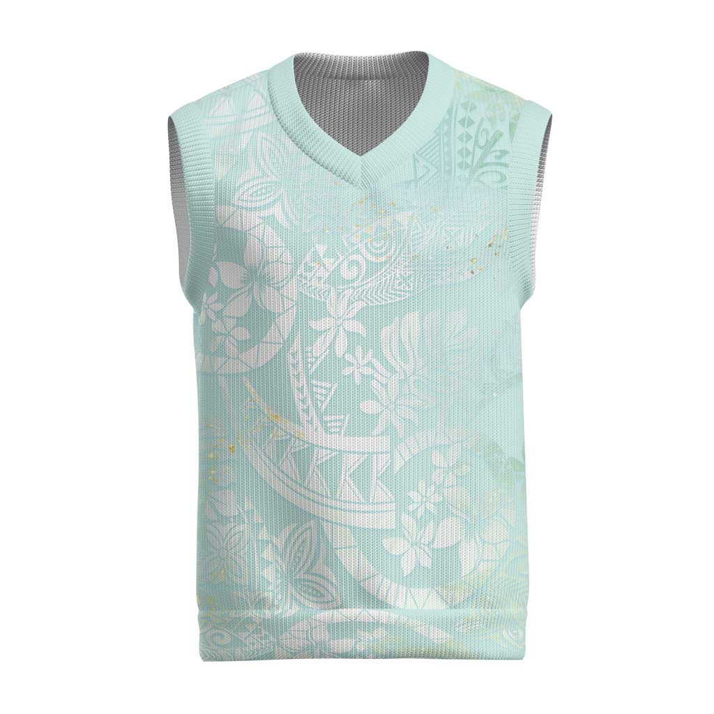 Polynesian Tiare Monstera Seafoam Green Christmas Knitted V-Neck Vest Liquid Style LT01 Green - Polynesian Pride