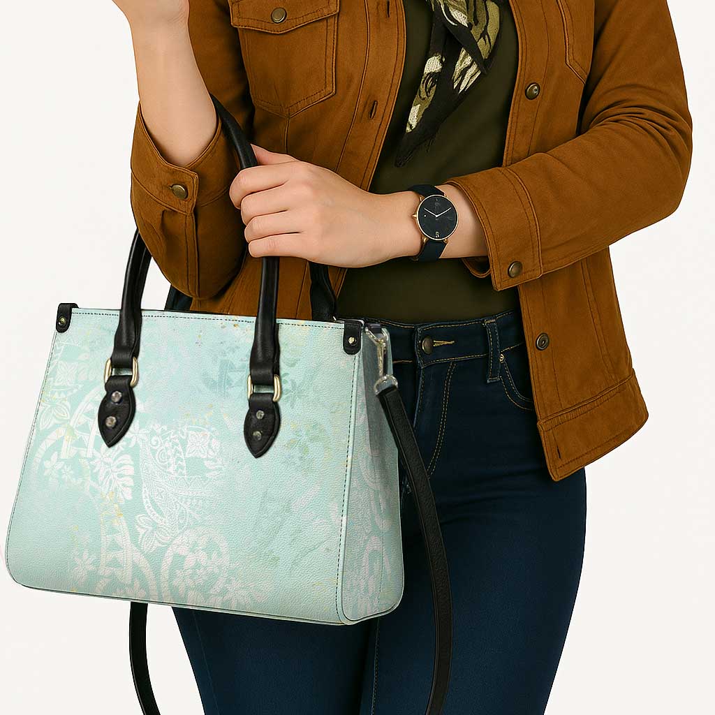 Polynesian Tiare Monstera Seafoam Green Leather Bag Liquid Style LT01 - Polynesian Pride