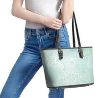 Polynesian Tiare Monstera Seafoam Green Leather Tote Bag Liquid Style LT01 - Polynesian Pride