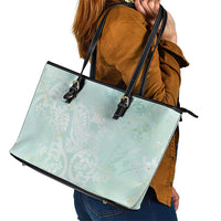 Polynesian Tiare Monstera Seafoam Green Leather Tote Bag Liquid Style LT01 - Polynesian Pride