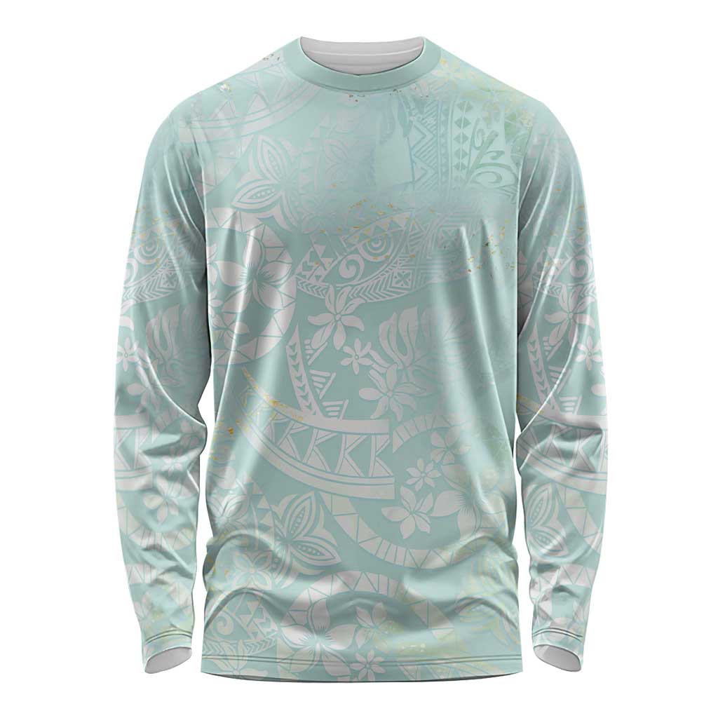 Polynesian Tiare Monstera Seafoam Green Long Sleeve Shirt Liquid Style LT01 Unisex Green - Polynesian Pride
