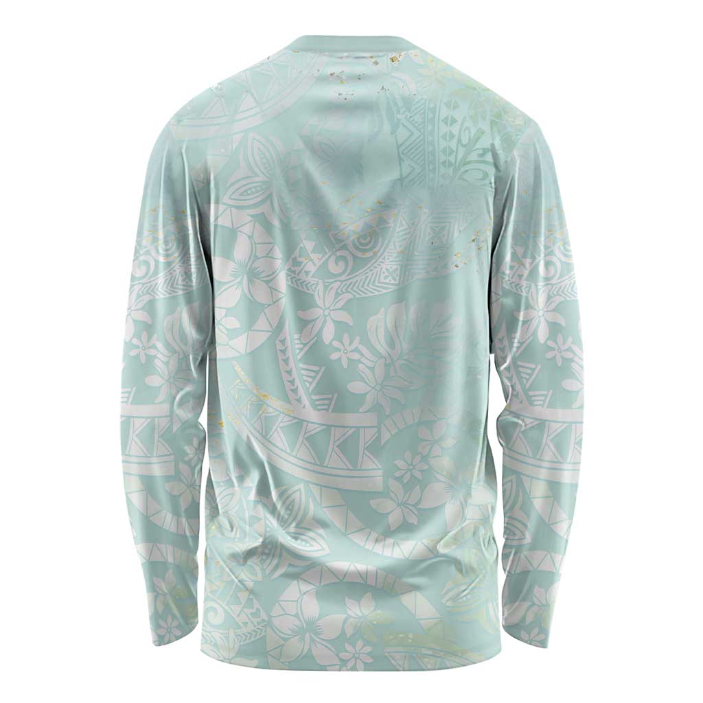 Polynesian Tiare Monstera Seafoam Green Long Sleeve Shirt Liquid Style LT01 - Polynesian Pride