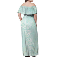 Polynesian Tiare Monstera Seafoam Green Off Shoulder Maxi Dress Liquid Style LT01 - Polynesian Pride
