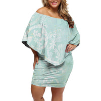 Polynesian Tiare Monstera Seafoam Green Off Shoulder Short Dress Liquid Style LT01 Women Green - Polynesian Pride