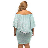 Polynesian Tiare Monstera Seafoam Green Off Shoulder Short Dress Liquid Style LT01 - Polynesian Pride