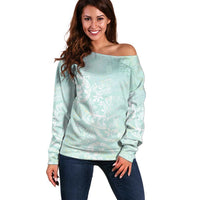 Polynesian Tiare Monstera Seafoam Green Off Shoulder Sweater Liquid Style LT01 Women Green - Polynesian Pride
