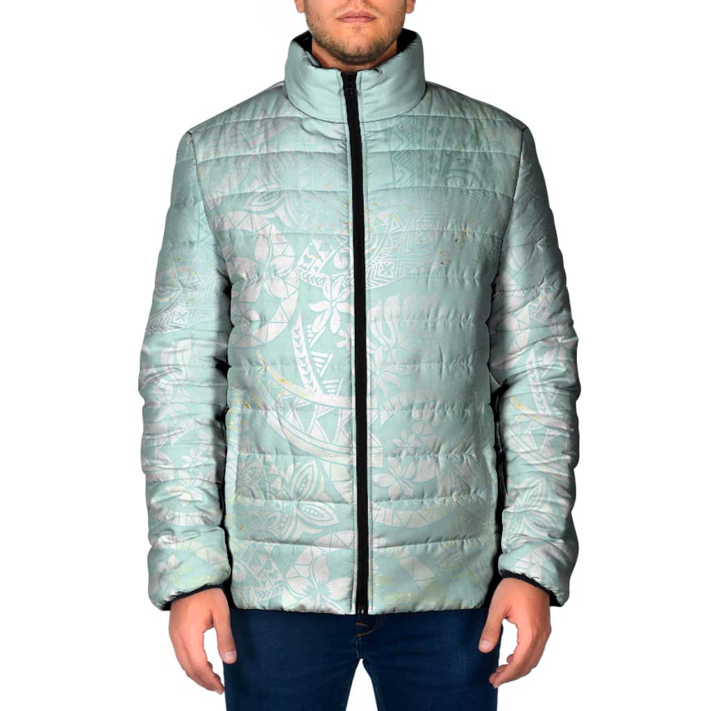 Polynesian Tiare Monstera Seafoam Green Padded Jacket Liquid Style LT01 Men Green - Polynesian Pride