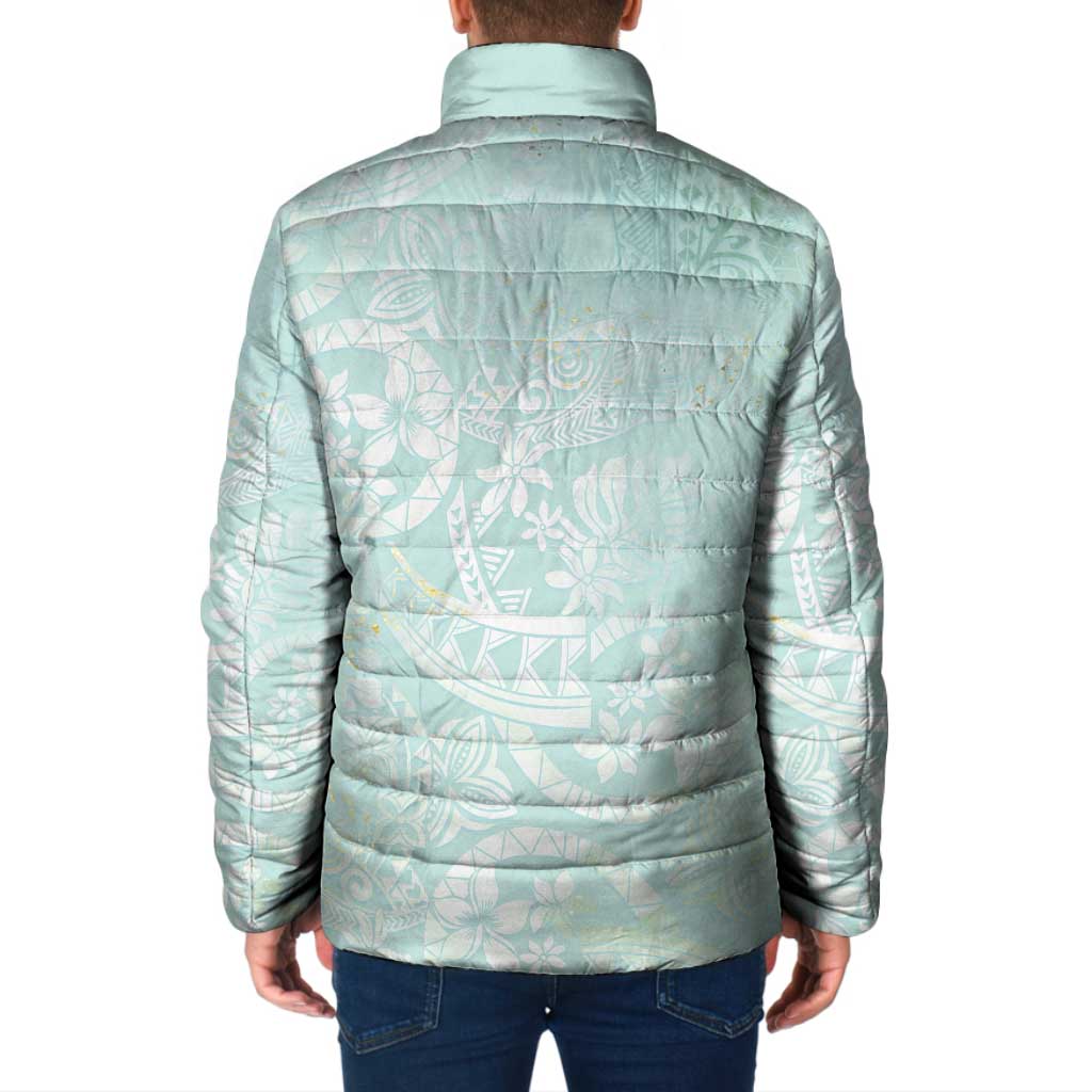 Polynesian Tiare Monstera Seafoam Green Padded Jacket Liquid Style LT01 - Polynesian Pride