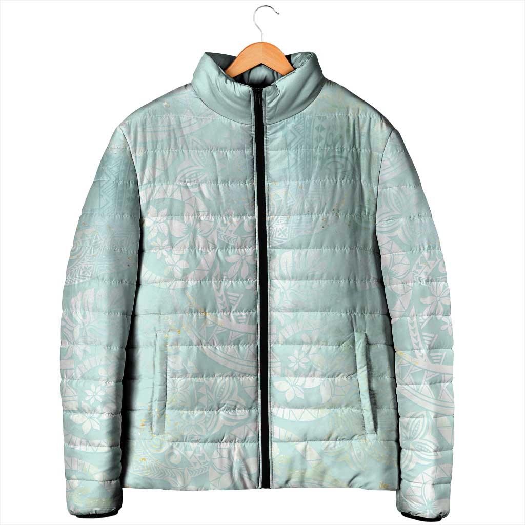 Polynesian Tiare Monstera Seafoam Green Padded Jacket Liquid Style LT01 - Polynesian Pride