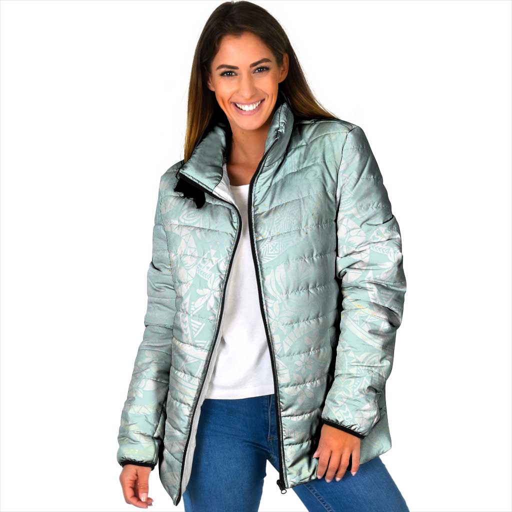 Polynesian Tiare Monstera Seafoam Green Padded Jacket Liquid Style LT01 Women Green - Polynesian Pride