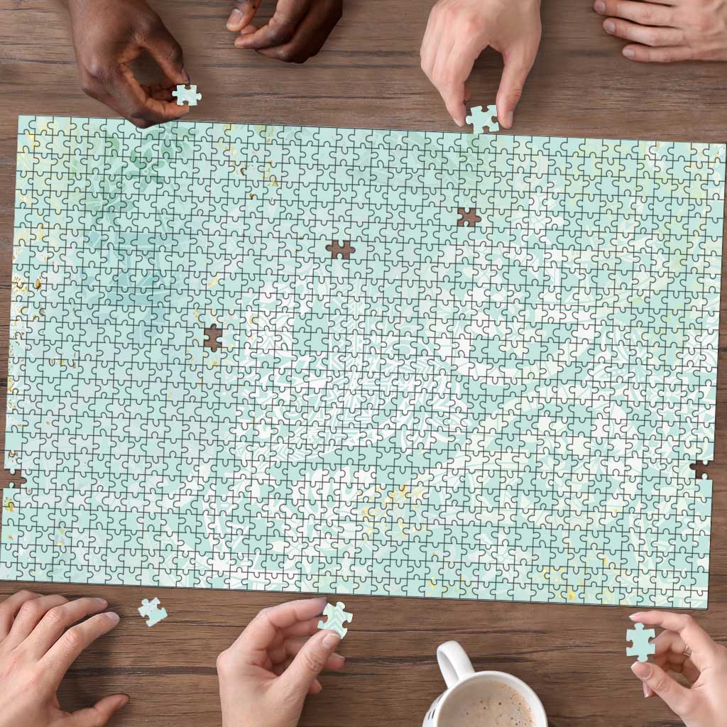 Polynesian Tiare Monstera Seafoam Green Puzzle Liquid Style LT01 - Polynesian Pride