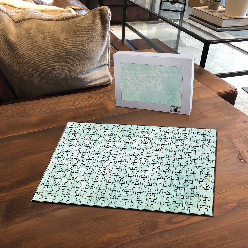 Polynesian Tiare Monstera Seafoam Green Puzzle Liquid Style LT01 - Polynesian Pride