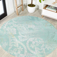 Polynesian Tiare Monstera Seafoam Green Round Carpet Liquid Style LT01 Green - Polynesian Pride