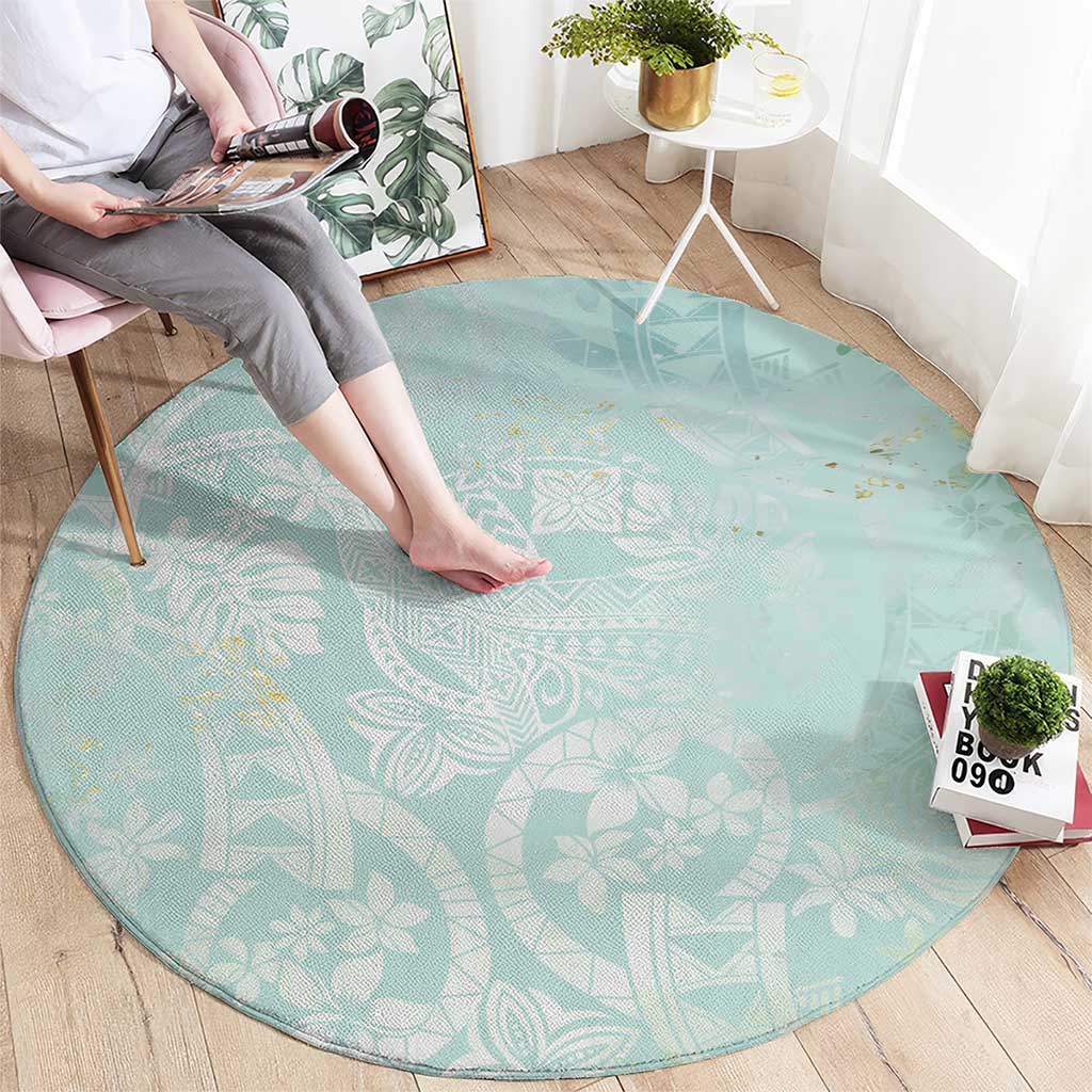 Polynesian Tiare Monstera Seafoam Green Round Carpet Liquid Style LT01 - Polynesian Pride