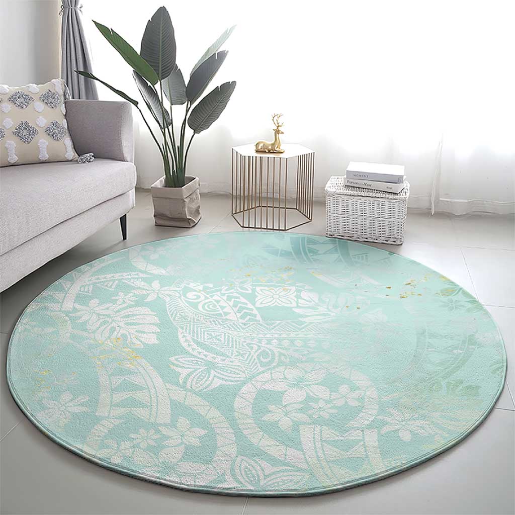 Polynesian Tiare Monstera Seafoam Green Round Carpet Liquid Style LT01 - Polynesian Pride