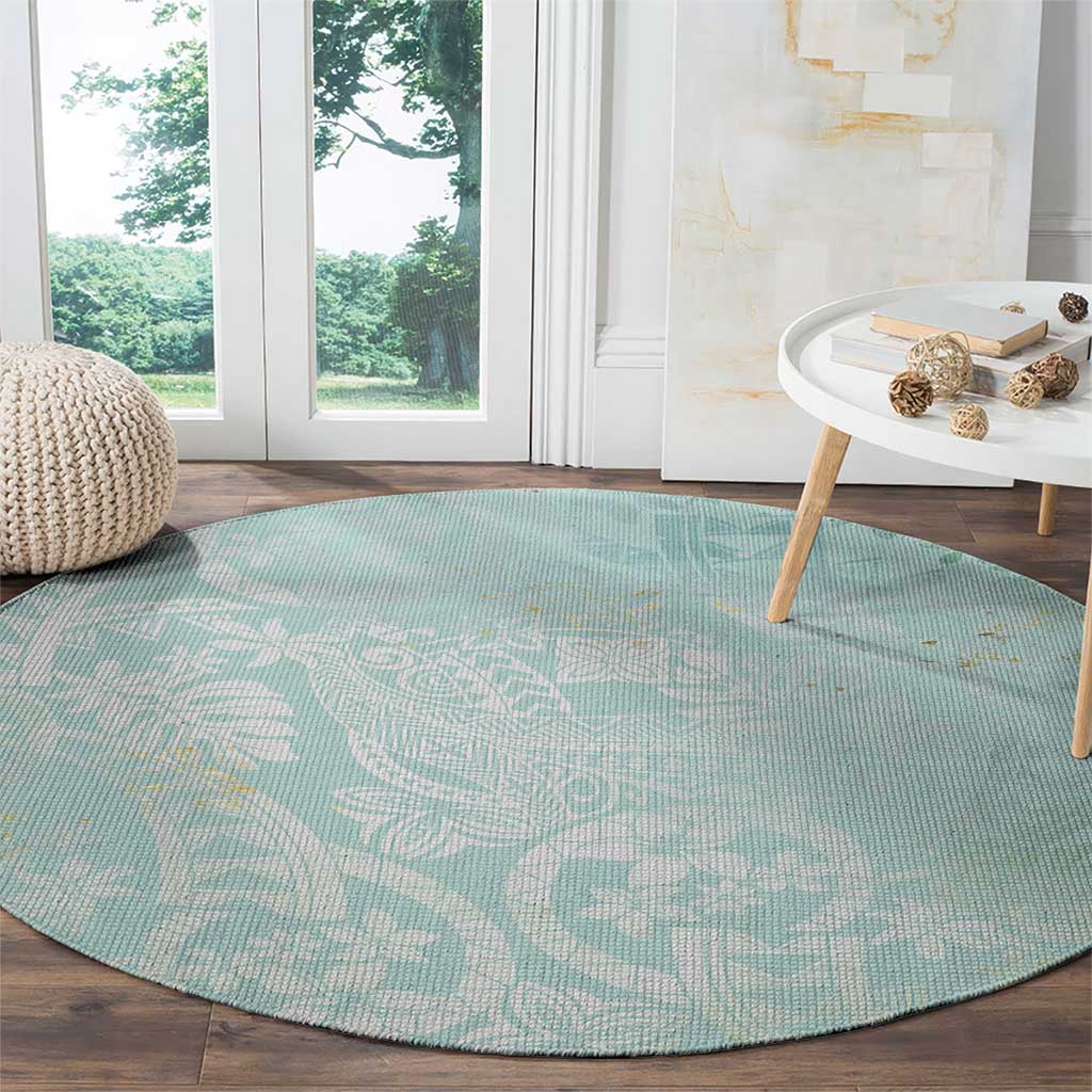 Polynesian Tiare Monstera Seafoam Green Round Carpet Liquid Style LT01 - Polynesian Pride