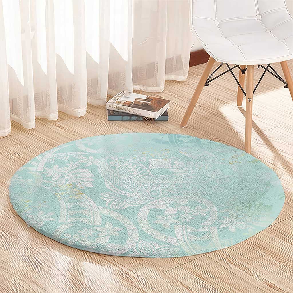 Polynesian Tiare Monstera Seafoam Green Round Carpet Liquid Style LT01 - Polynesian Pride