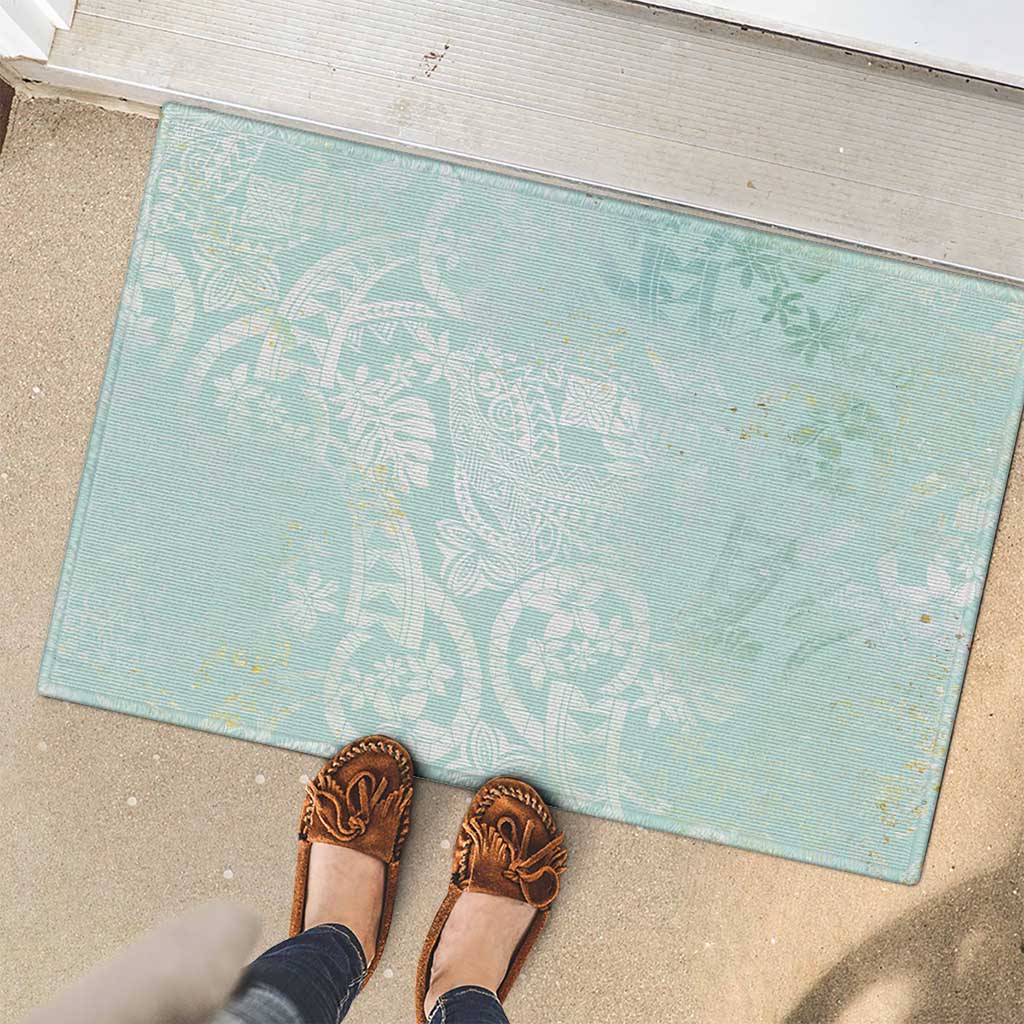 Polynesian Tiare Monstera Seafoam Green Rubber Doormat Liquid Style LT01 - Polynesian Pride