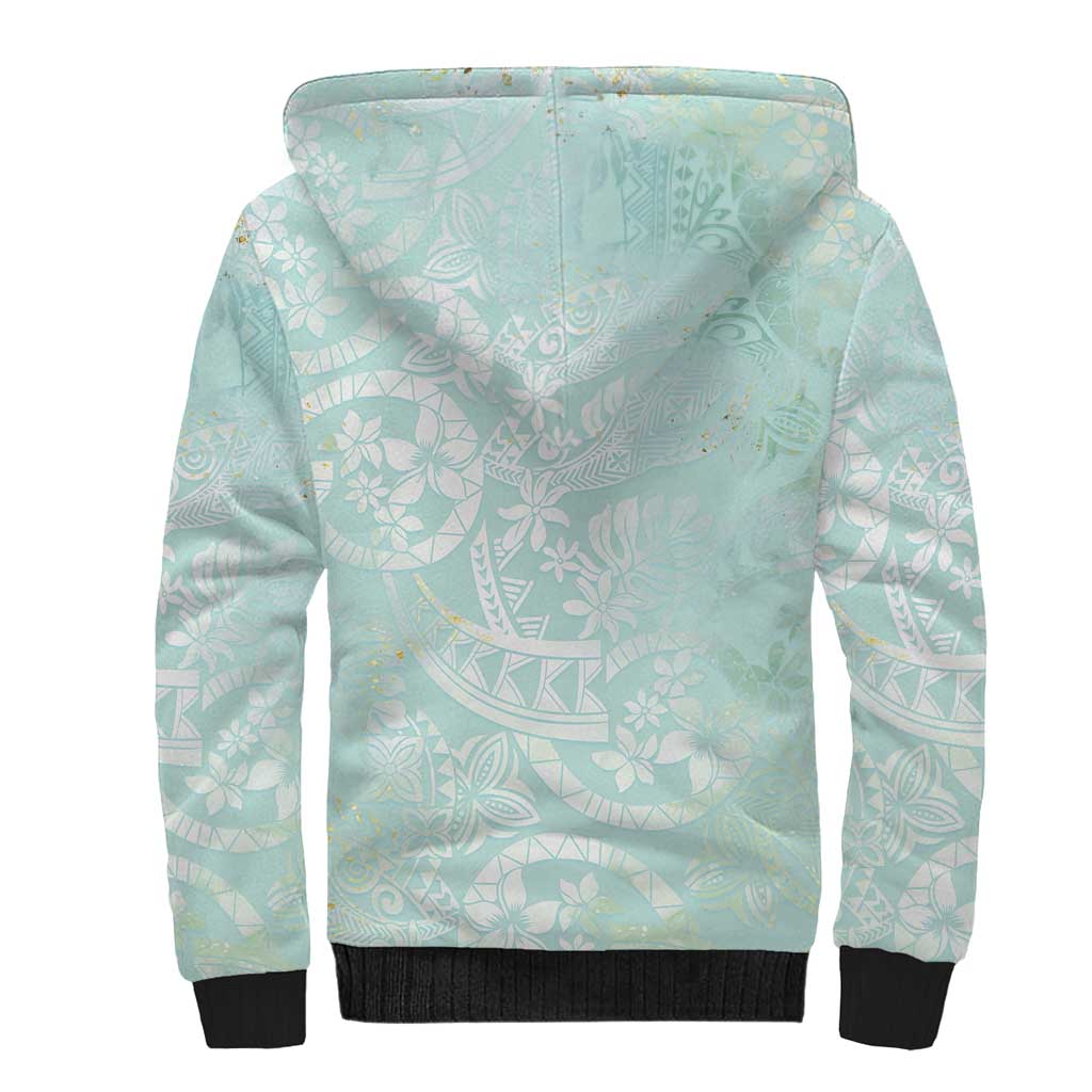 Polynesian Tiare Monstera Seafoam Green Sherpa Hoodie Liquid Style LT01 - Polynesian Pride