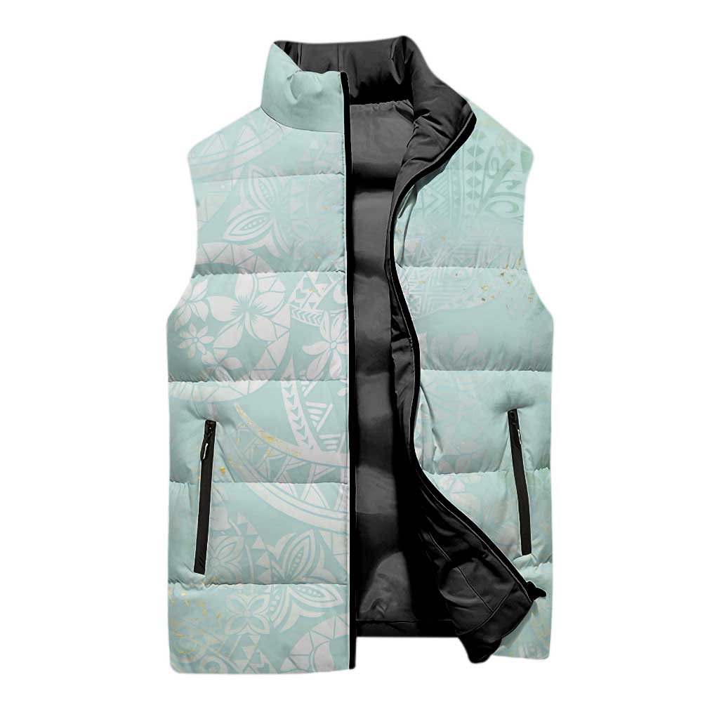 Polynesian Tiare Monstera Seafoam Green Sleeveless Puffer Jacket Liquid Style LT01 - Polynesian Pride